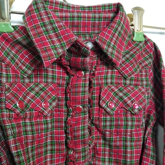 Wrangler Shirt Baby Girl 3-6 Months Pearl Snap Plaid Ruffled One Piece Western - Picture 2 of 9